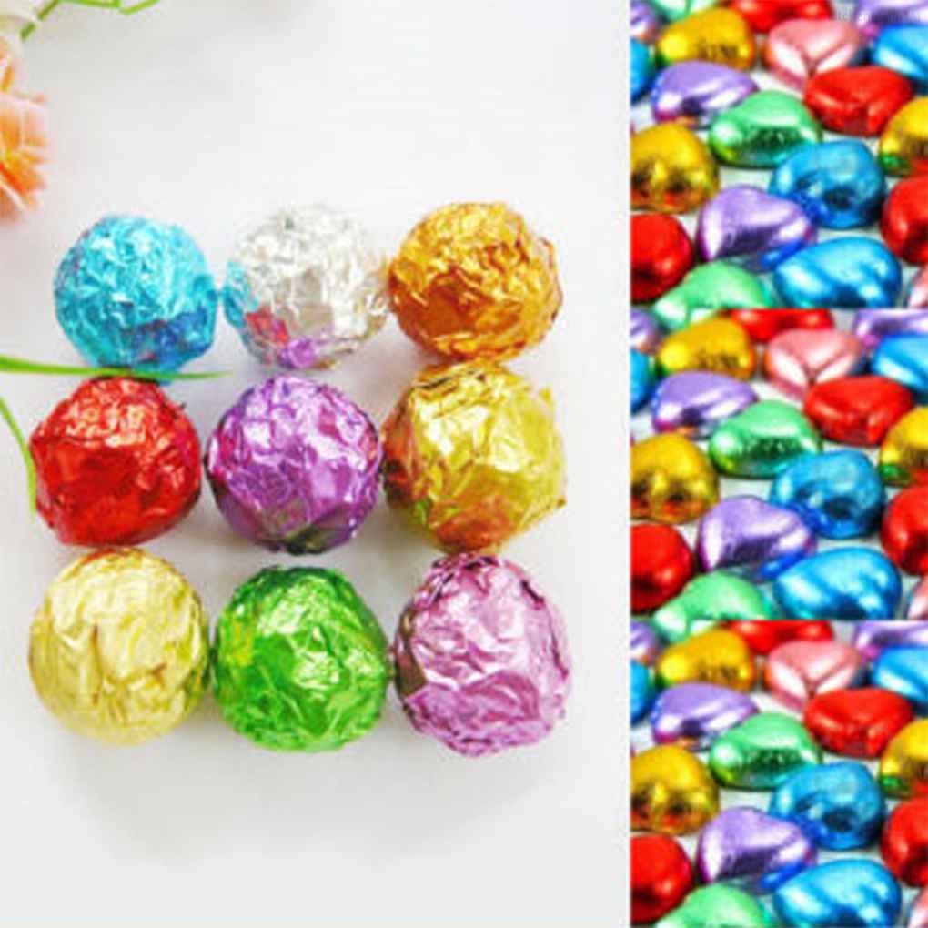 Set 100 Giấy Nhôm Gói Bánh Kẹo Sô Cô La Hình Vuông Nhiều Màu Sắc Dành Cho Nhà Bếptool01