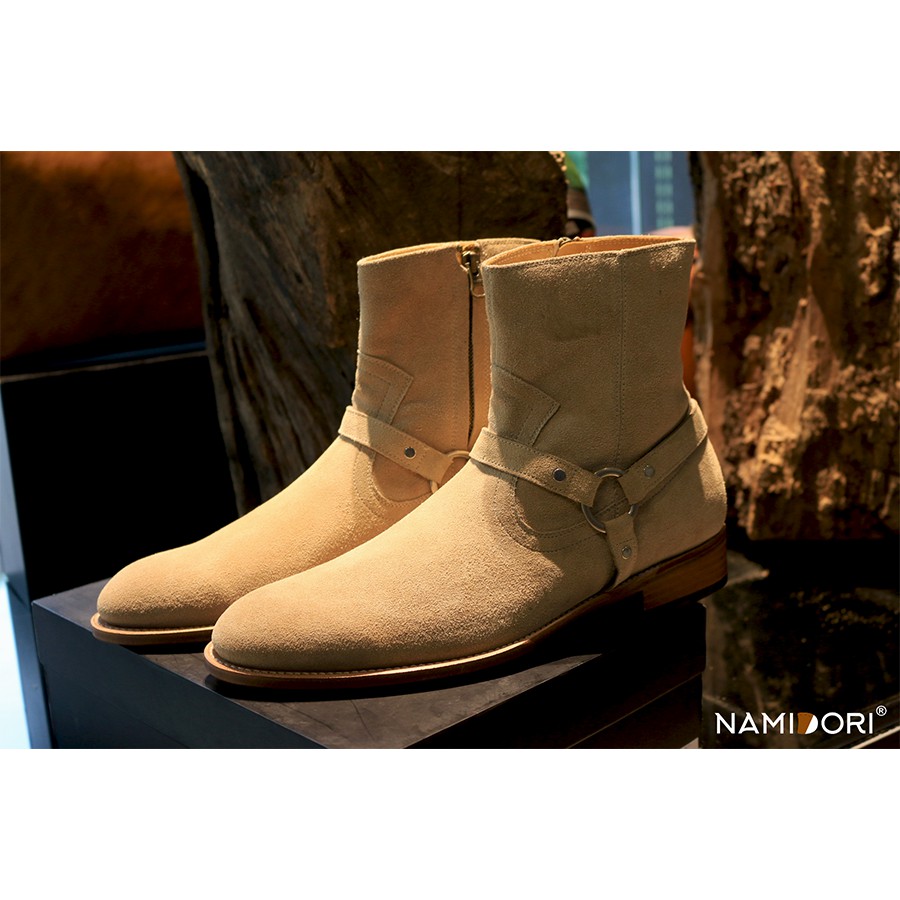 Giày Boots Khóa Kéo Da Lộn NAMIDORI Harness Boots Suede SL11 - Beige