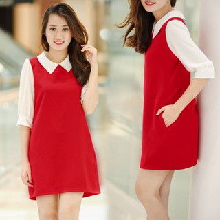 Đầm suông cổ sơ mi tay lỡ