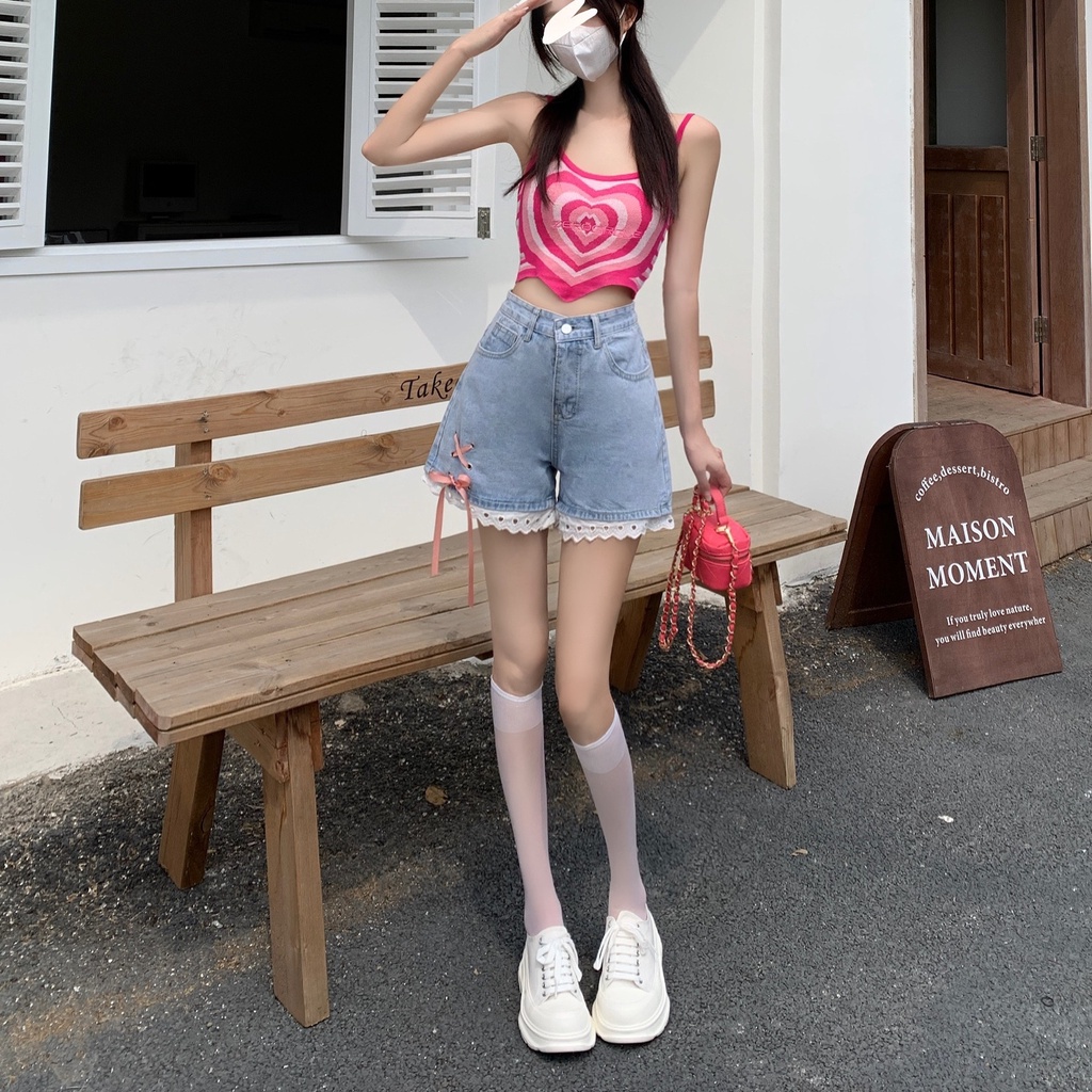 Quần Short Denim Lưng Cao Phong Cách Hàn Quốc Đơn Giản Dành Cho Nữ