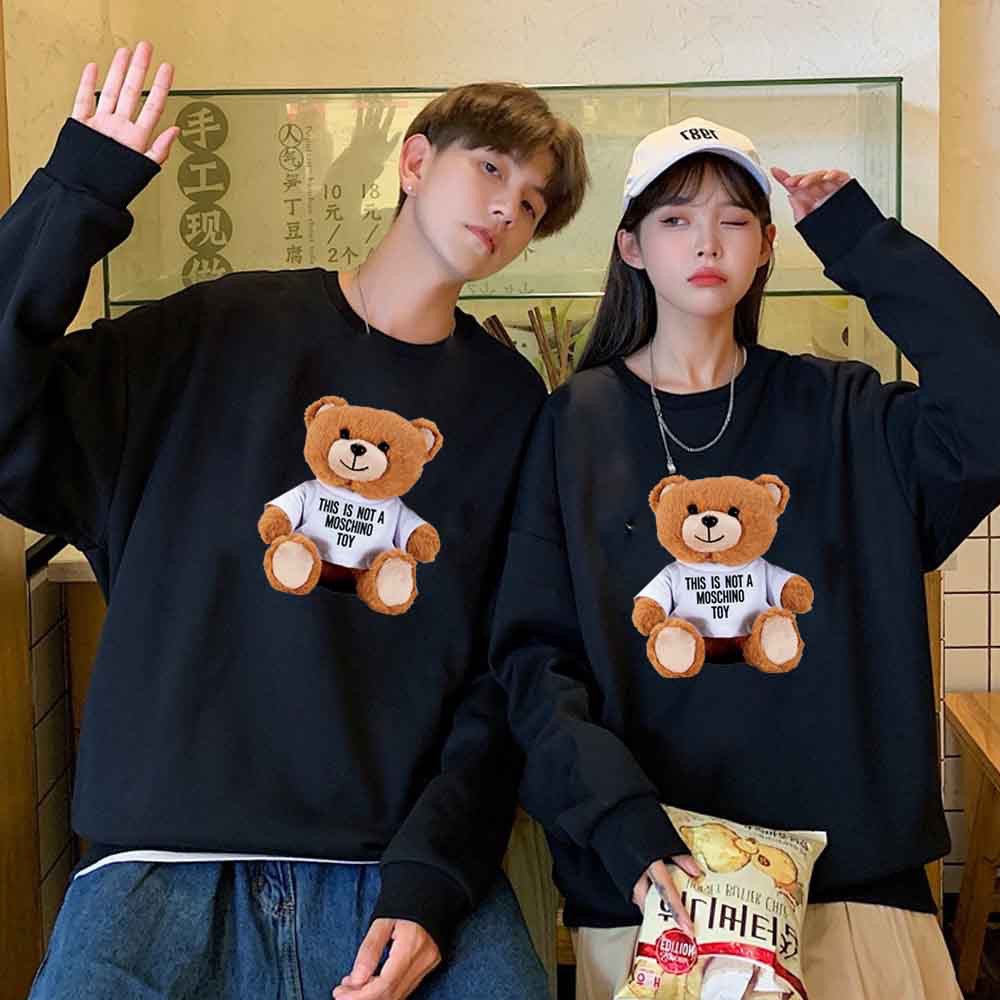 Áo đôi nam nữ thu đông, áo nỉ sweater in hình gấu chất bông ấm phong cách hàn quốc-PINK