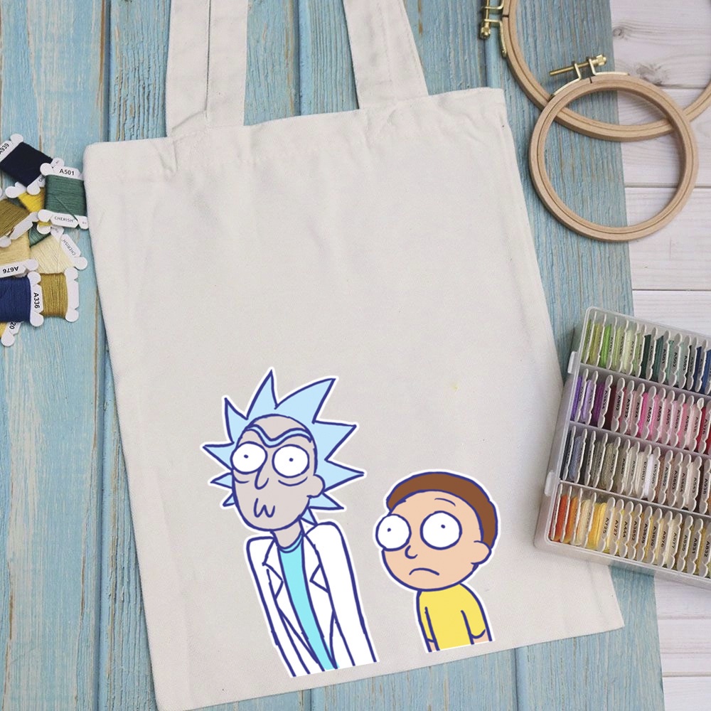 Túi vải, túi Tote RICK AND MORTY - Mẫu 2 vải canvas dày đẹp cho nữ có khóa miệng đi học đi chơi. In hình theo yêu cầu