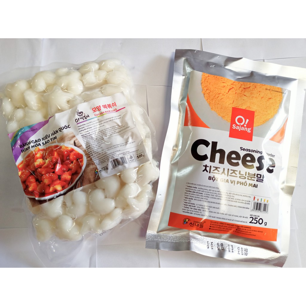 combo 500g bánh gạo hoa sao tim + 500g tok nhân phô mai +bột phô mai Cheese 250g cao cấp