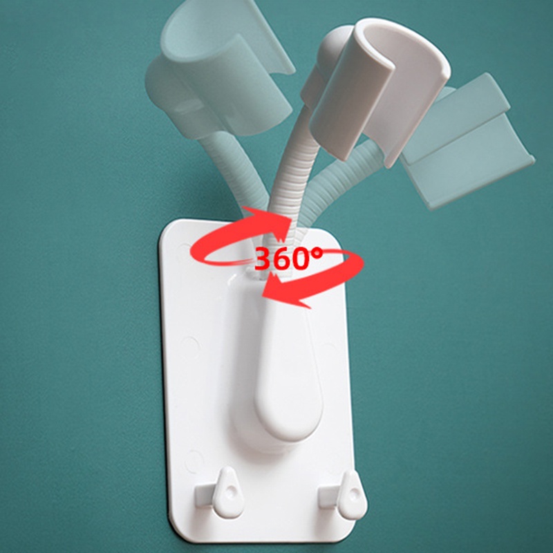 Giá giữ vòi hoa sen xoay 360 độ dán tường không cần khoan lỗ có 2 móc treo đồ điều chỉnh được dành cho phòng tắm spa