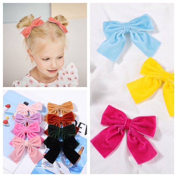 Kẹp tóc KIDSBOWS hình nơ vải nhung màu trơn thời trang dành cho nữ