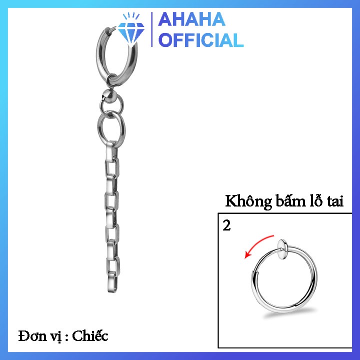 Bông tai nam inox cao cấp rẻ đẹp 1 chiếc kpop phụ kiện không bấm lỗ tai ahaha.officical thép không gỉ PTBTNA06