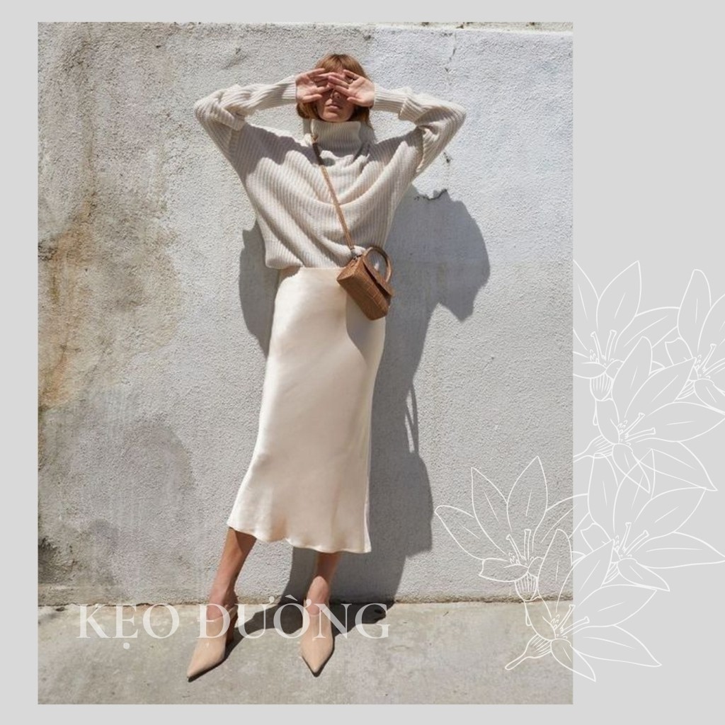 Chân váy satin lụa midi dài qua gối phong cách Ulzzang phù hợp đi dạo và công sở | BigBuy360 - bigbuy360.vn