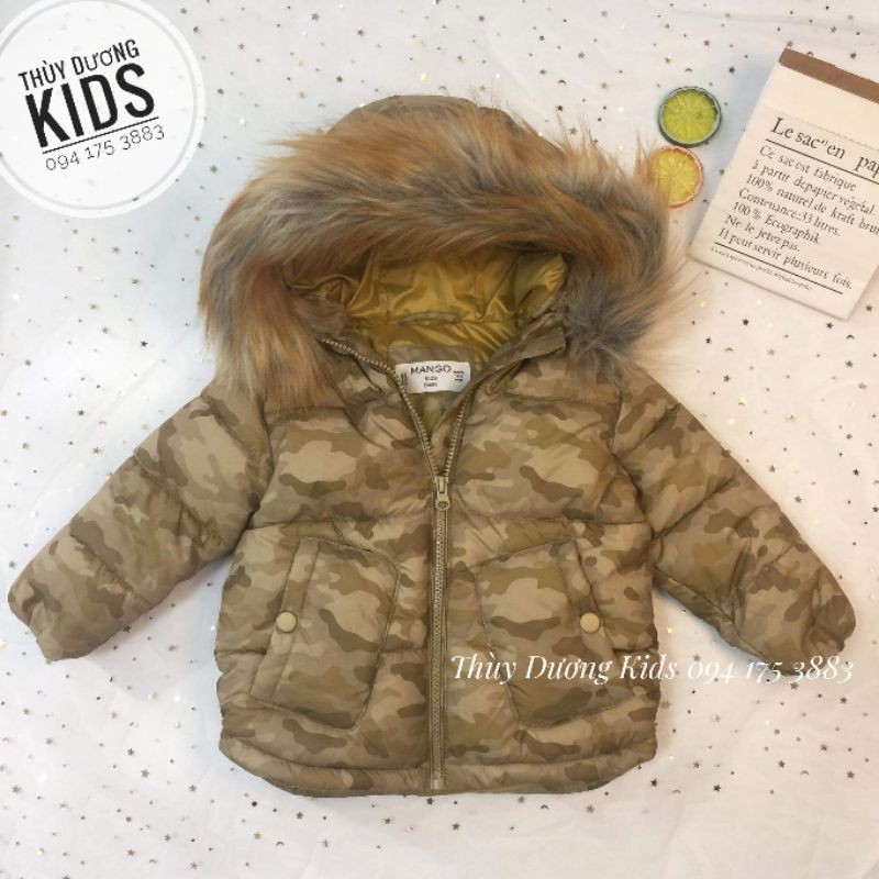 Áo phao Mango 4 màu 3 lớp mũ lông VNXK cho bé trai 9/12m-3/4y