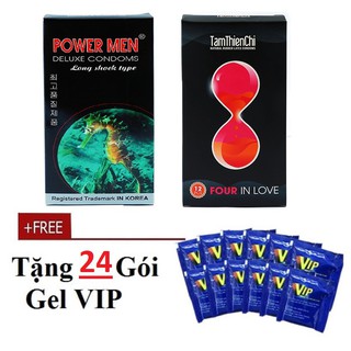 Combo 24 chiếc bao cao su kéo dài thời gian Powermen cá ngựa hộp 12 và Tâm Thiện Chí 4 in 1 hộp 12