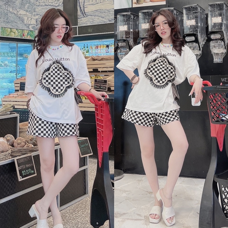 Set thun ngố cotton 100% set thun đùi thêu Quảng Châu cao cấp cho bạn nữ dưới 65kg