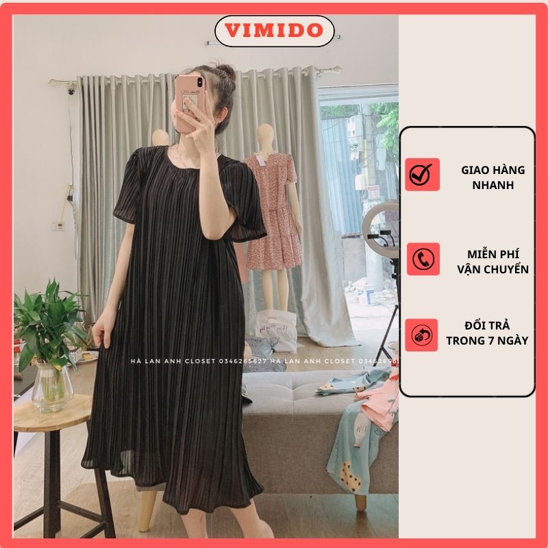 Đầm bầu xếp ly cao cấp thấm hút mồ hôi dáng dài suông liền thân cao cấp VXL VIMIDO