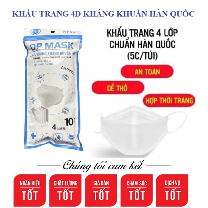 Túi 10 Chiếc Khẩu Trang 4D KF94 Kháng Khuẩn