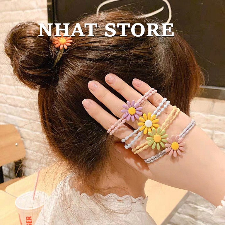 Dây buộc tóc Scrunchies hoa cúc nhiều màu Hàn Quốc nhatstore