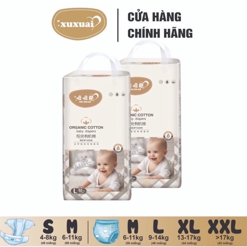 Bỉm hữu cơ Xuxuai S (4-8kg),M dán (6-11kg), M (6-11kg),L (9-11kg),XL (13-17kg),XXL quần (>17kg)