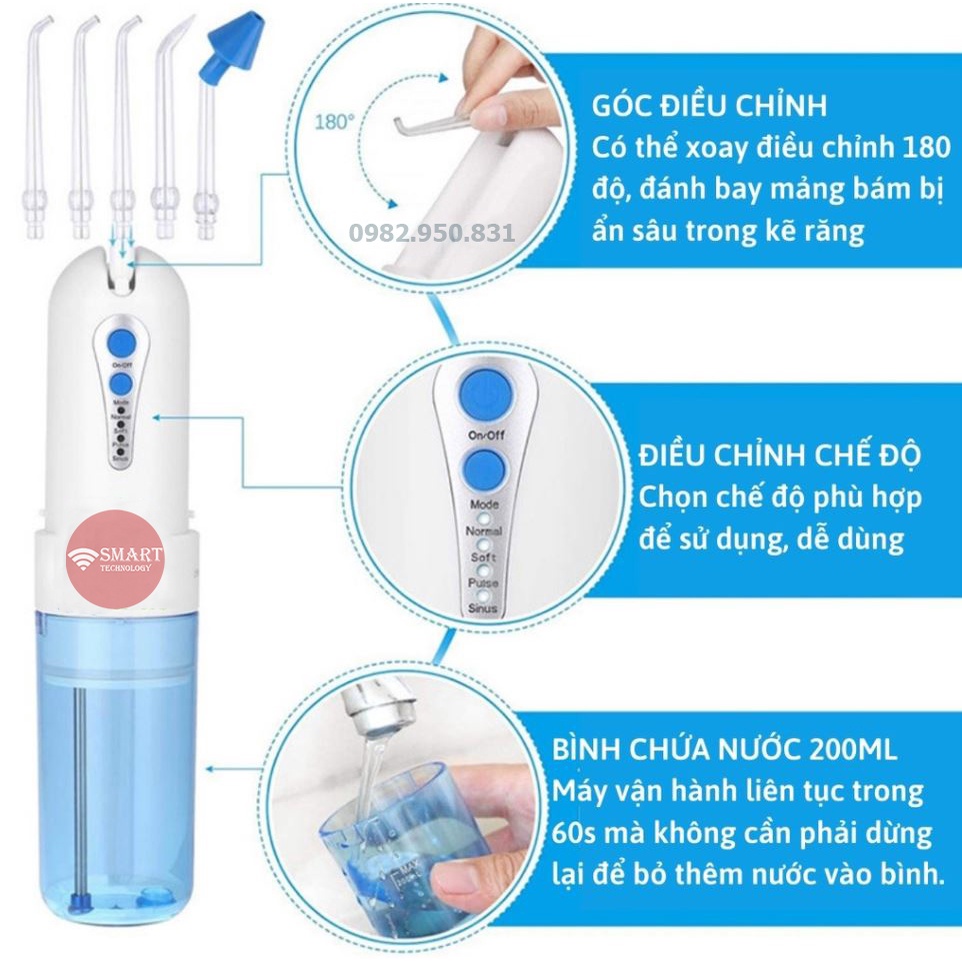 Máy tăm nước Oral Irrigator (waterflosser) Phiên bản mới 4 chế độ ( có bảo hành)