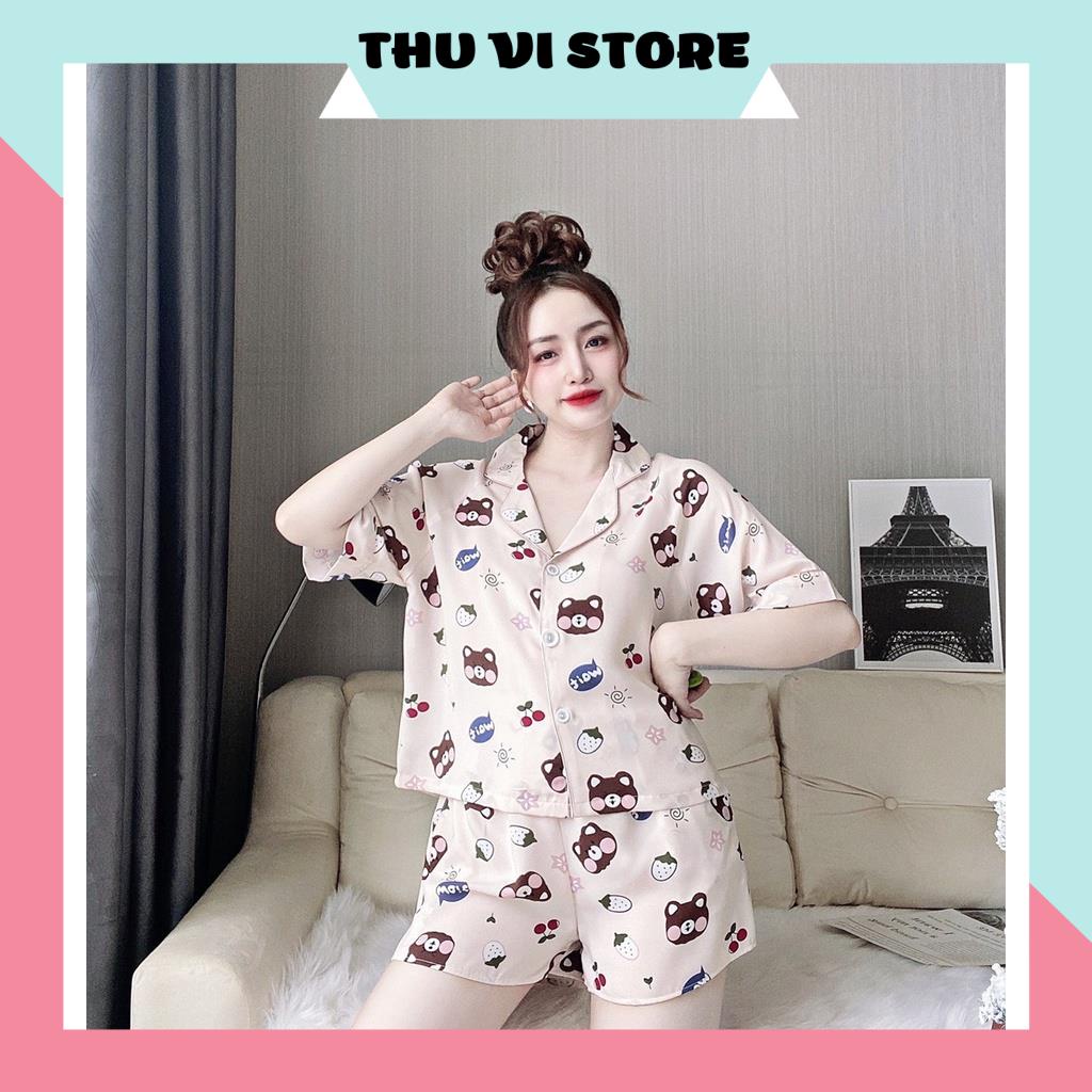 Bộ Ngủ Pijama, Đồ Lụa Mặc Nhà Áo Tay Ngắn  Hoa Văn Quần Sọc Chất Lụa Hoa Văn , Nhiều Màu Form Dáng Rộng Rãi Thời Trang C | BigBuy360 - bigbuy360.vn