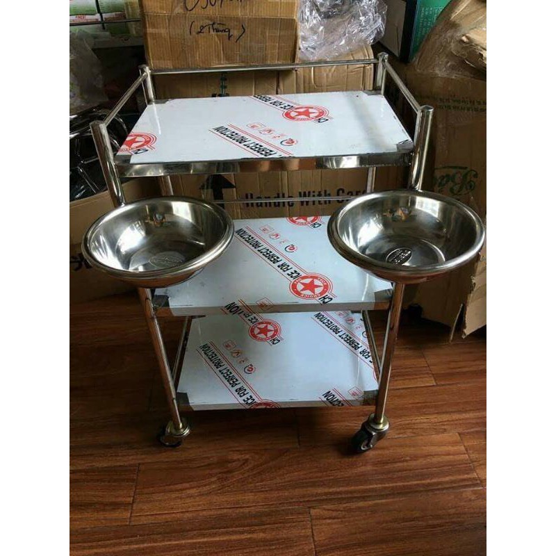 XE ĐẨY INOX 3 TẦNG SPA ĐỰNG DỤNG CỤ CHỊU LỰC 100KG