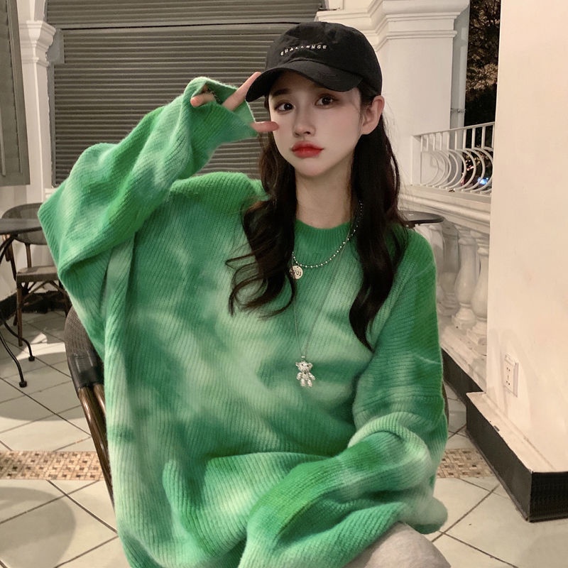 Áo Sweater Tay Dài Nhuộm Màu Thời Trang Thu Đông Cho Nữ Có Size Lớn