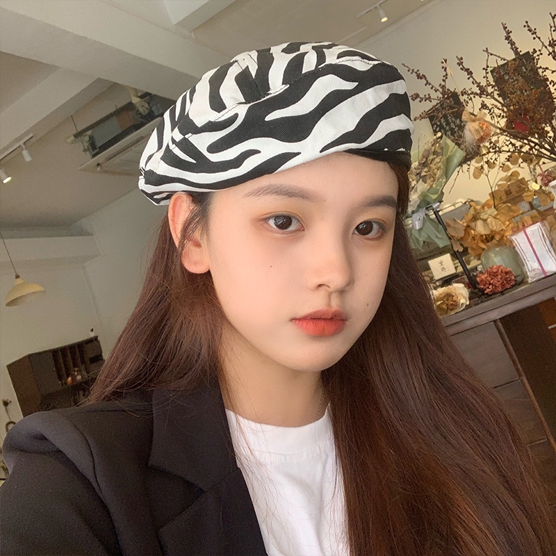Mũ Beret Họa Tiết Ngựa Vằn Thời Trang Mùa Hè Hàn Quốc Dành Cho Nữ