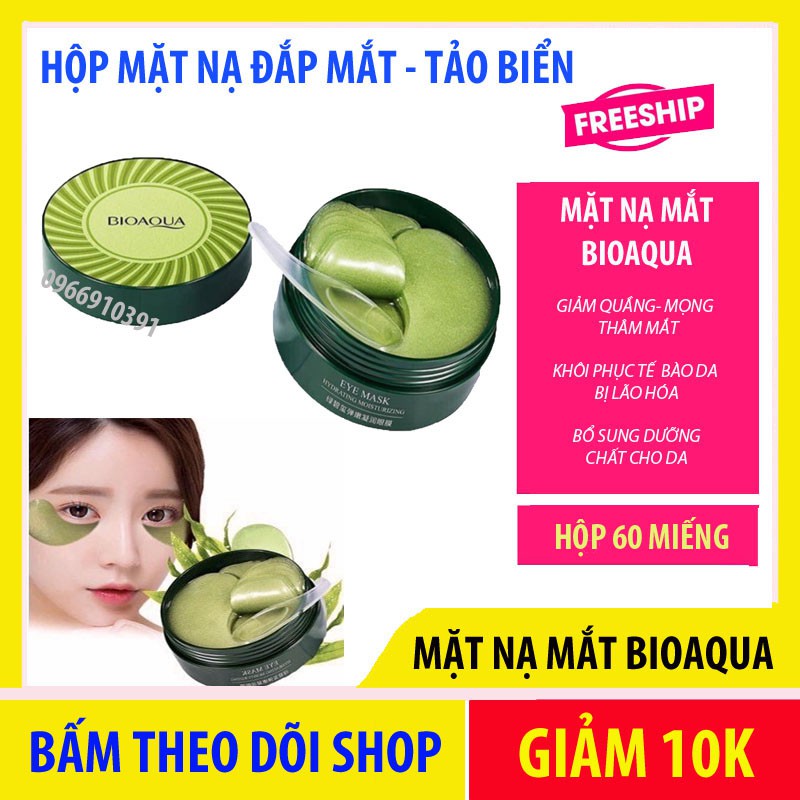 mặt nạ mắt Bioaqua 60 miếng, miếng đắp mặt nạ tảo biển giảm thâm quầng, mọng mắt, nhăn mắt MTA