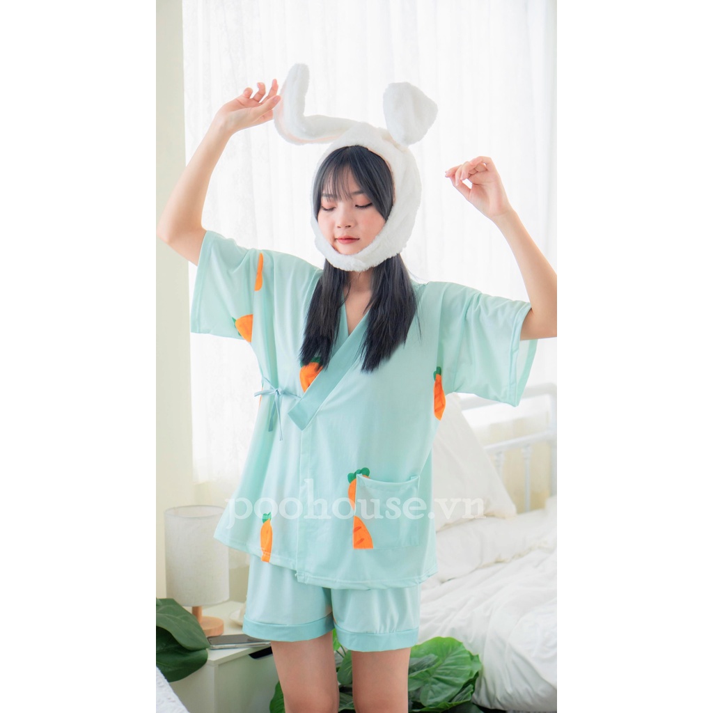 Đồ bộ nữ, bộ đồ ngủ kimono pijama cộc tay mặc nhà chất liệu cotton kiểu Nhật - Poohouse KIMONO-CAROT