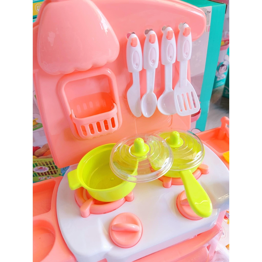 Bộ đồ chơi nấu ăn 2 trong 1 bếp kèm xe đẩy siêu thị cho bé