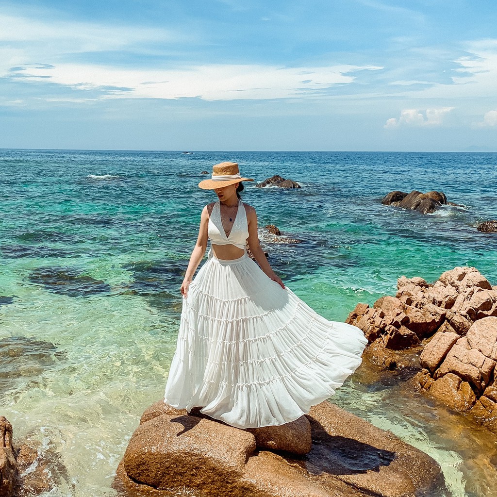 Set áo váy voan xòe nơ vai