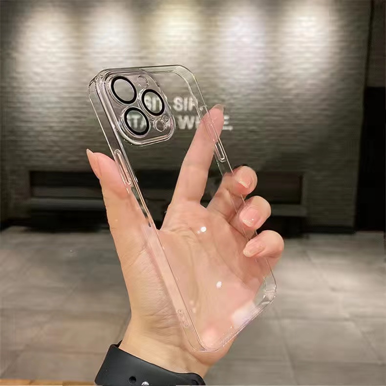 Ốp Điện Thoại Kính Trong Suốt Kèm Miếng Dán Bảo Vệ Camera Cho iPhone 12 13 Pro Max 13pro