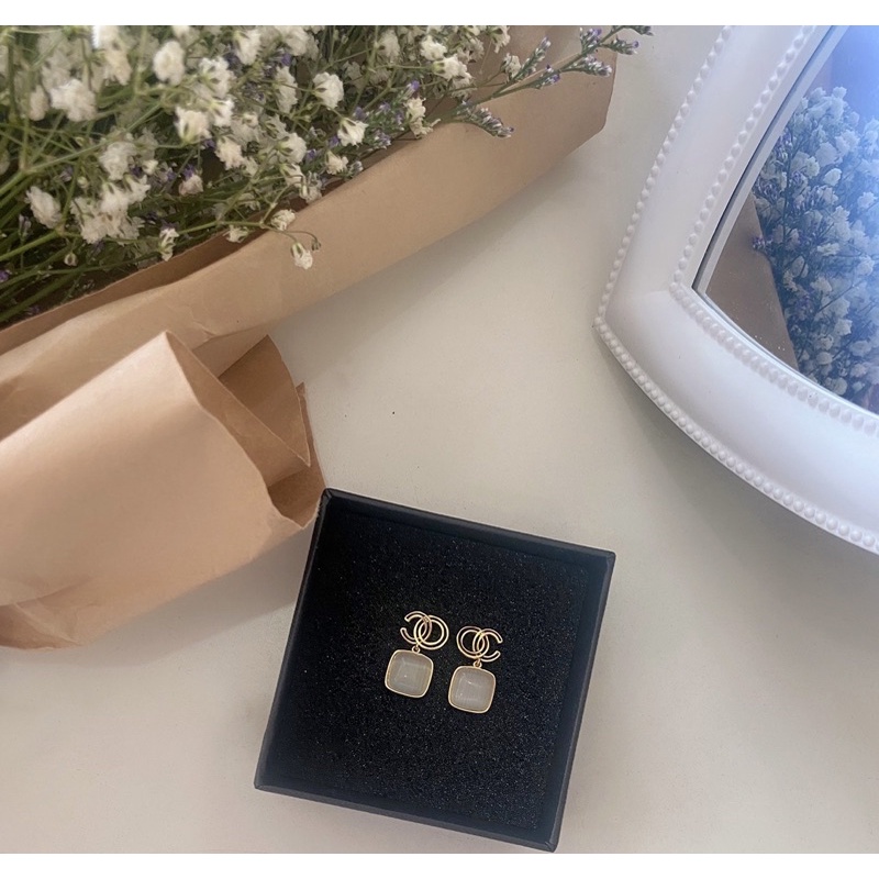 Bông tai xi mạ CD ngọc đá cô dâu -dự tiệc