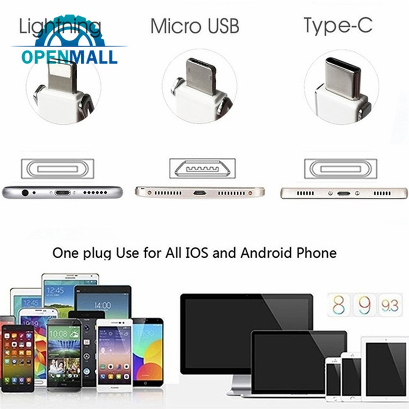 Cáp sạc/truyền dữ liệu đầu cắm/Micro USB/Type-C 3 trong 1 kèm vòng khóa tiện lợi cho ĐT