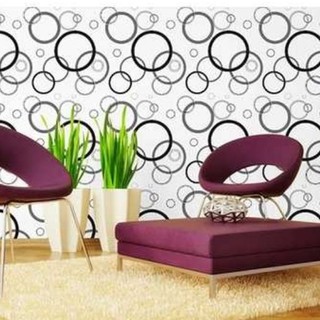 1 mét decal giấy dán tường khổ 45cm sẵn keo vòng tròn trắng đen