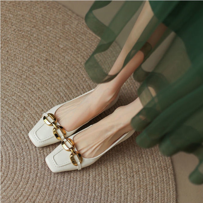 2023 Mới Cho Nữ Giày Cao Gót Mũi Vuông Phong Cách Pháp Thiết Kế Siêu Nhẹ Thời Trang