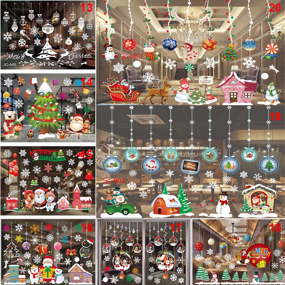 Miếng Dán Cửa Sổ Trang Trí Giáng Sinh/ Năm Mới Họa Tiết Bông Tuyết/ Ông Già Noel/ Người Tuyết Dễ Thương