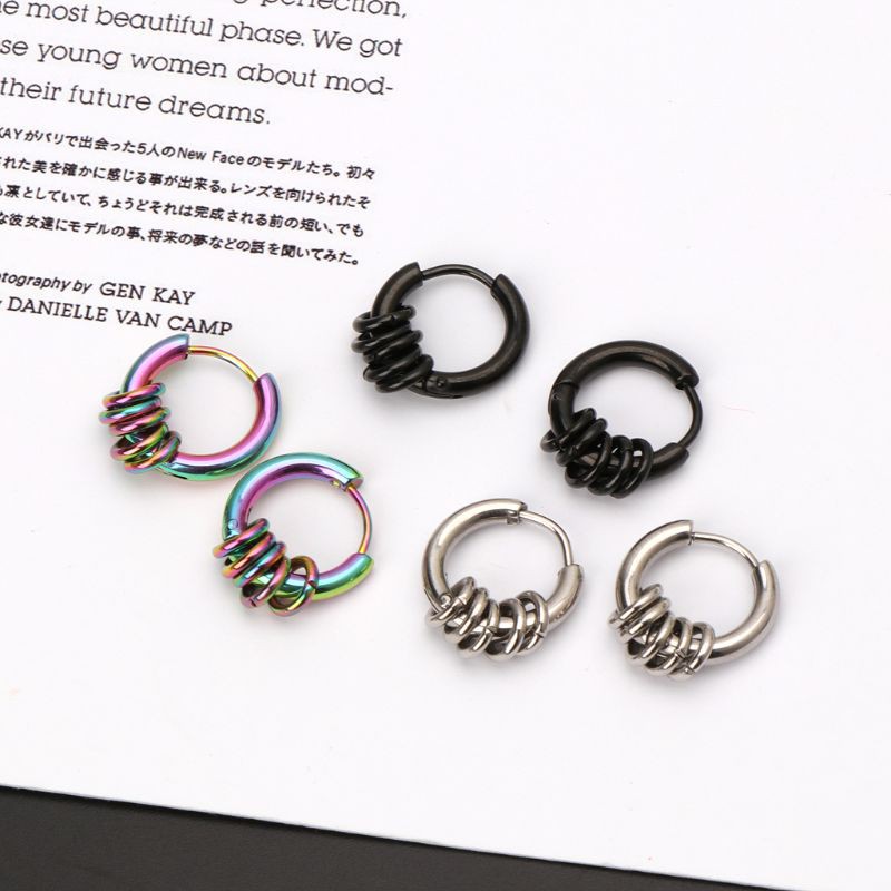 Cặp khuyên tai thép titan tròn phong cách punk cá tính trẻ trung