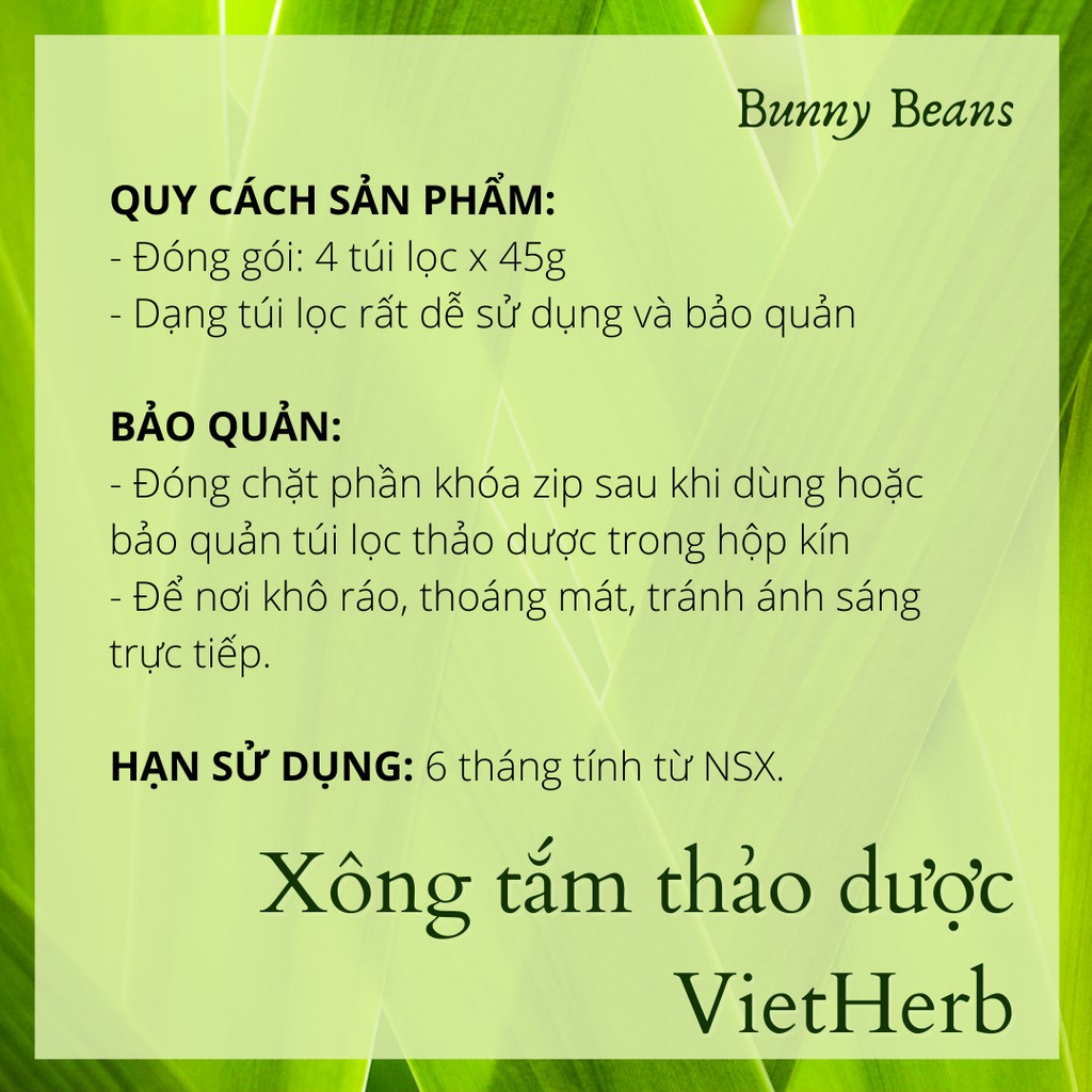 Xông tắm thảo dược thư giãn, giải cảm dạng túi lọc Vietherb