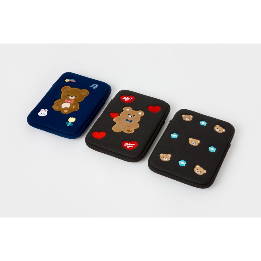 Túi Đựng Máy Tính Bảng ARTBOX Hàn Quốc Màu Đen Họa Tiết Chú Gấu Bear Và Trái Tim Đáng Yêu 11 Inch