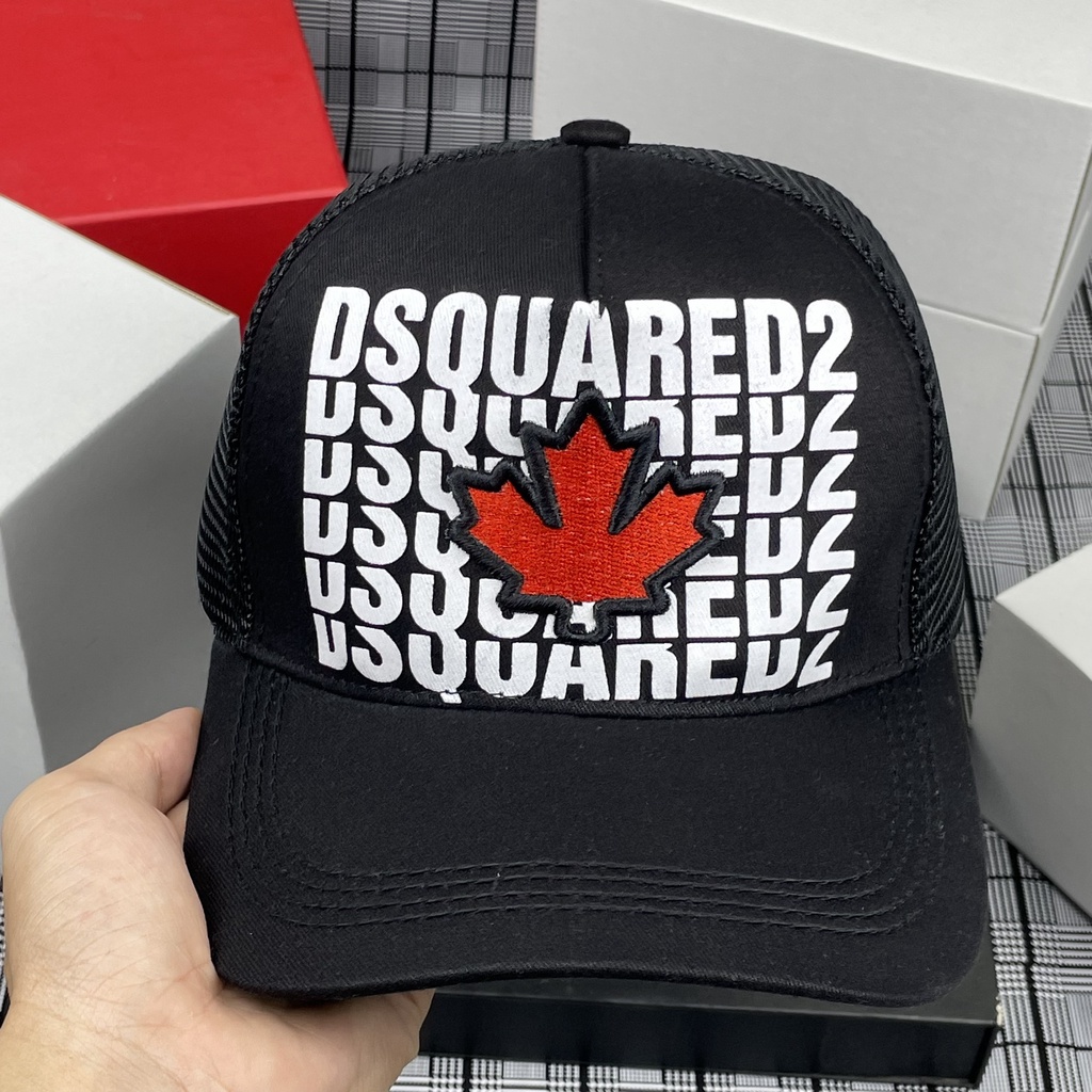 Mũ lưỡi trai, nón kết phối lưới DSQ đen in trắng thêu lá cao cấp