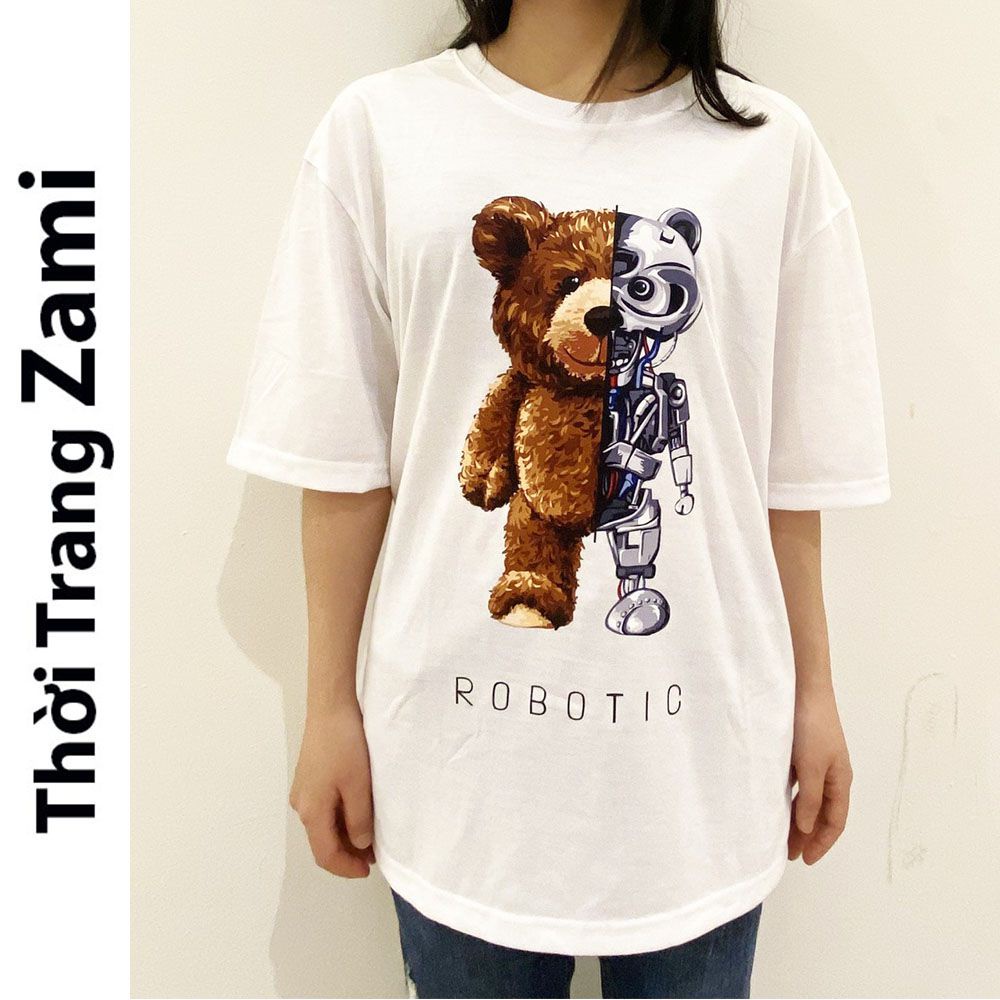 Áo Thun Unisex Nam Nữ Cổ Tròn Tay Lỡ Form Rộng Phong Cách Streetwear Basic In Hình Gấu Robotic ZT22 Zami | BigBuy360 - bigbuy360.vn