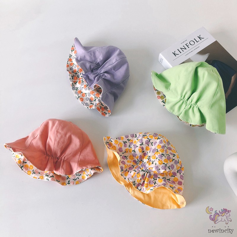 Mũ rộng vành in họa tiết hoa đáng yêu cho bé gái