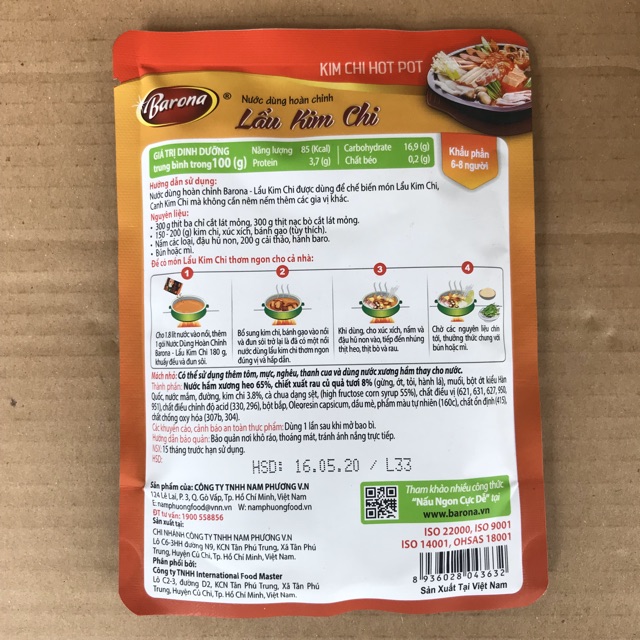 [180g] Túi Sốt Cô Đặc Lẩu KimChi Barona