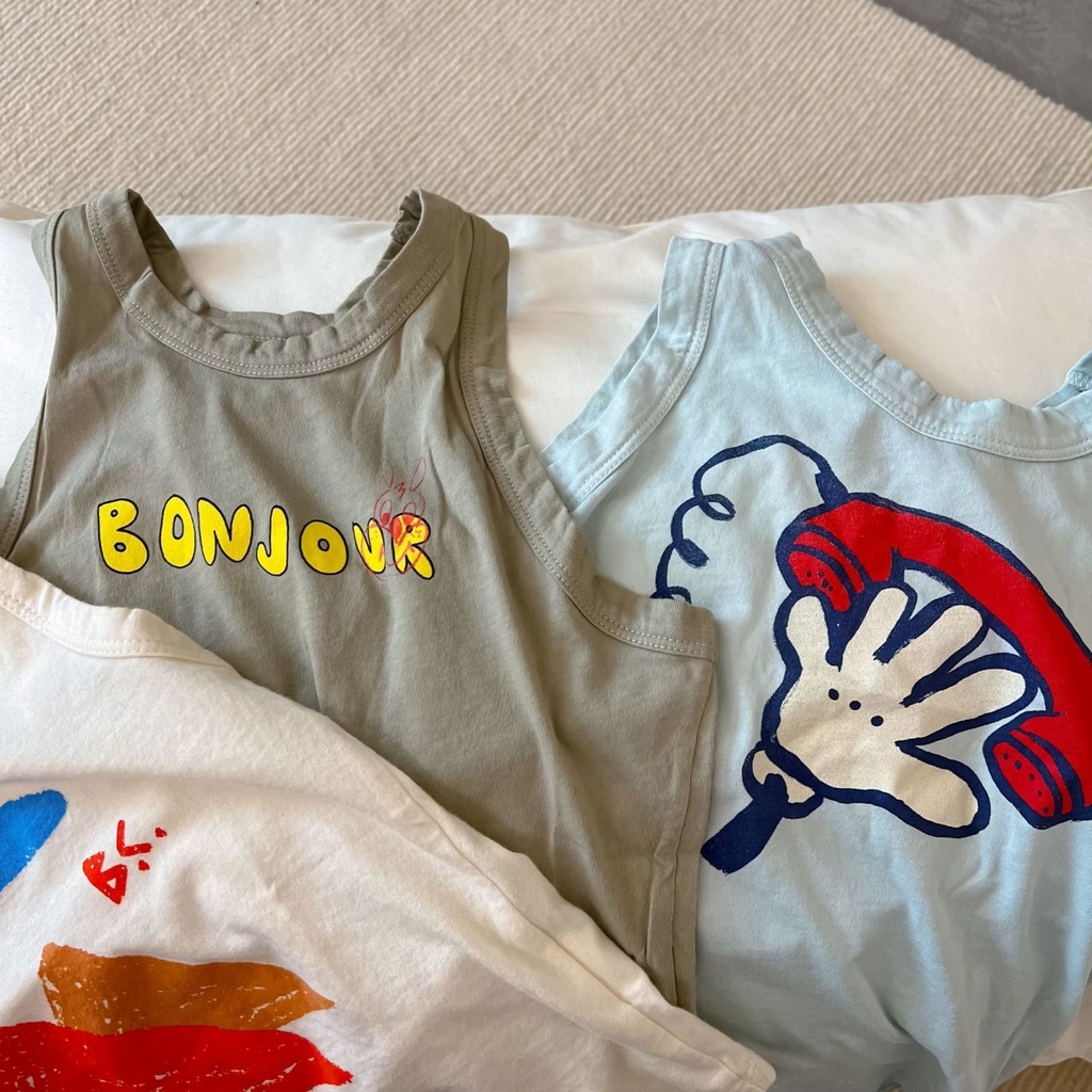 MNGRL Áo Ba Lỗ Cotton Thoải Mái Thoáng Khí Hàn Quốc Thời Trang Cho Trẻ Em