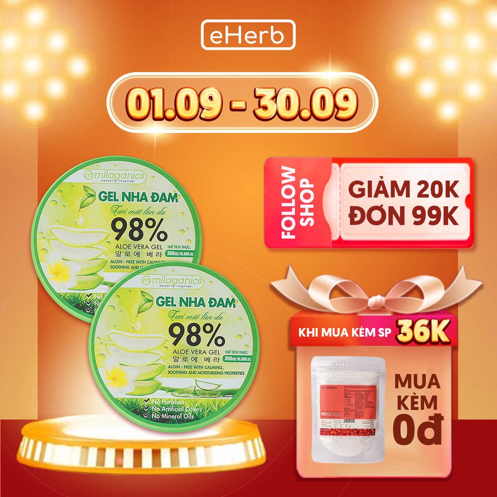 Combo 2 Gel Lô Hội Dưỡng Ẩm Đa Năng & Làm Mềm Da Từ Nha Đam Tươi MILAGANICS 300ml/ Hũ