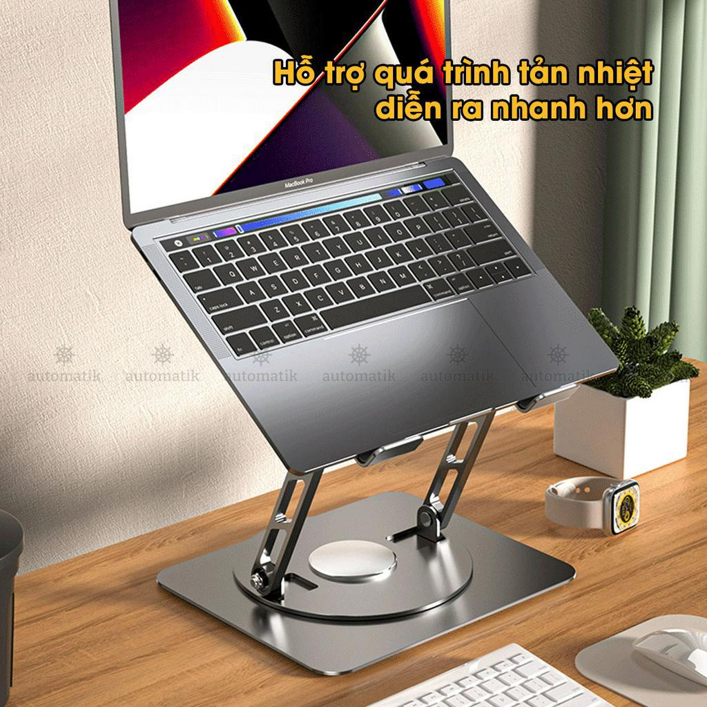 Giá Đỡ Laptop, Kê Laptop Ipad Máy Tính Bảng Xoay 360 Độ Bằng Kim Loại Đế Tản Nhiệt Công Thái Học - Automatik