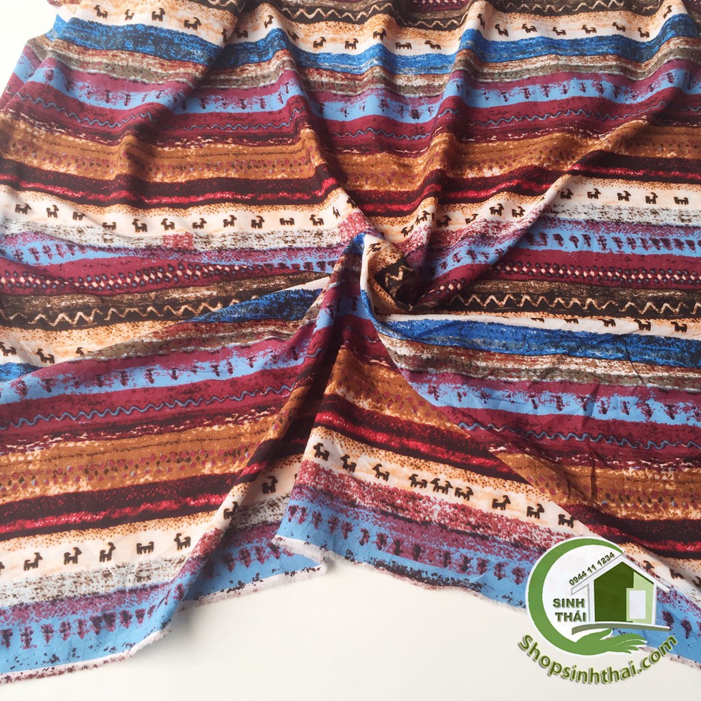 Vải thổ cầm nhiều màu - vải lụa hawai in hình thổ cẩm [ 1 mét x khổ 1,55m ] - giao màu ngẫu nhiên