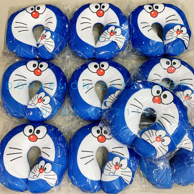 COMBO Gối cổ du lịch Doraemon kèm bịt mắt nhung