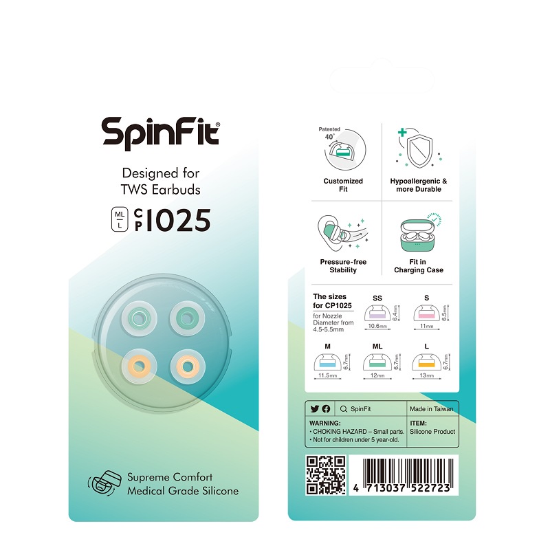 Nút bọc tai nghe bằng silicone Spinfit CP1025 TWS chuyên dụng