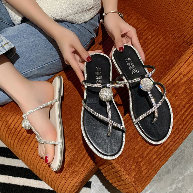 Dép Xỏ Ngón Đế Dày Đính Kim Cương Thời Trang Mùa Hè 2022 Phong Cách Mới Cho Nữ