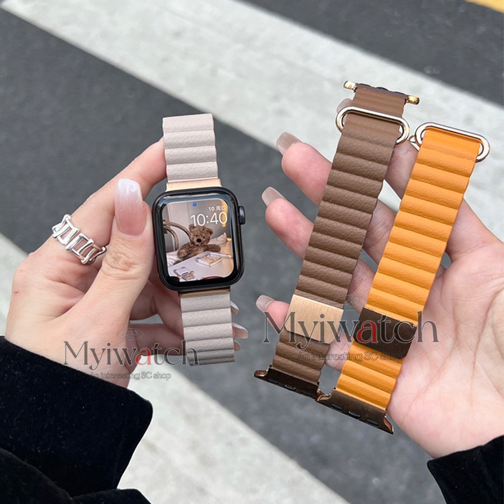 Dây Da Thay Thế Từ Tính 44mm 40mm 38mm 42mm Cho Đồng Hồ Thông Minh iwatch series 7 6 5 SE 4 3 2 45mm 41mm