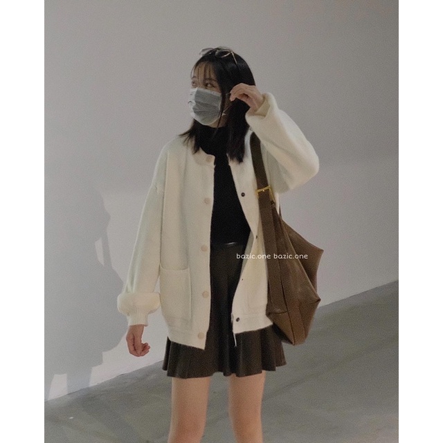 Áo bomber len cúc bấm, áo bomber len tay bồng Bazic one | BigBuy360 - bigbuy360.vn