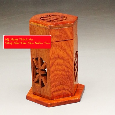 Hũ đựng Tăm Gỗ Hương ta Đỏ lọng chữ thọ HTCT01